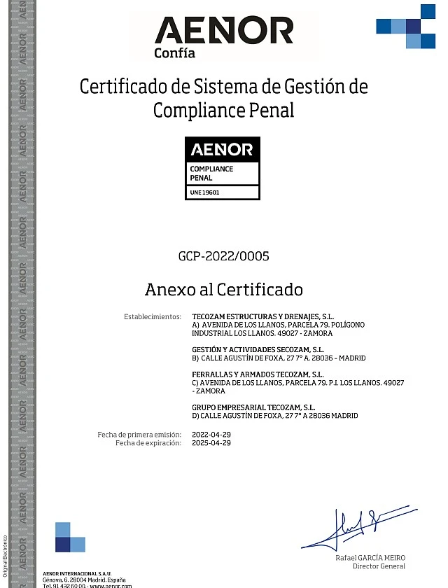 ANEXO UNE 19601 - GCP - 2022/0005 - GRUPO EMPRESARIAL TECOZAM